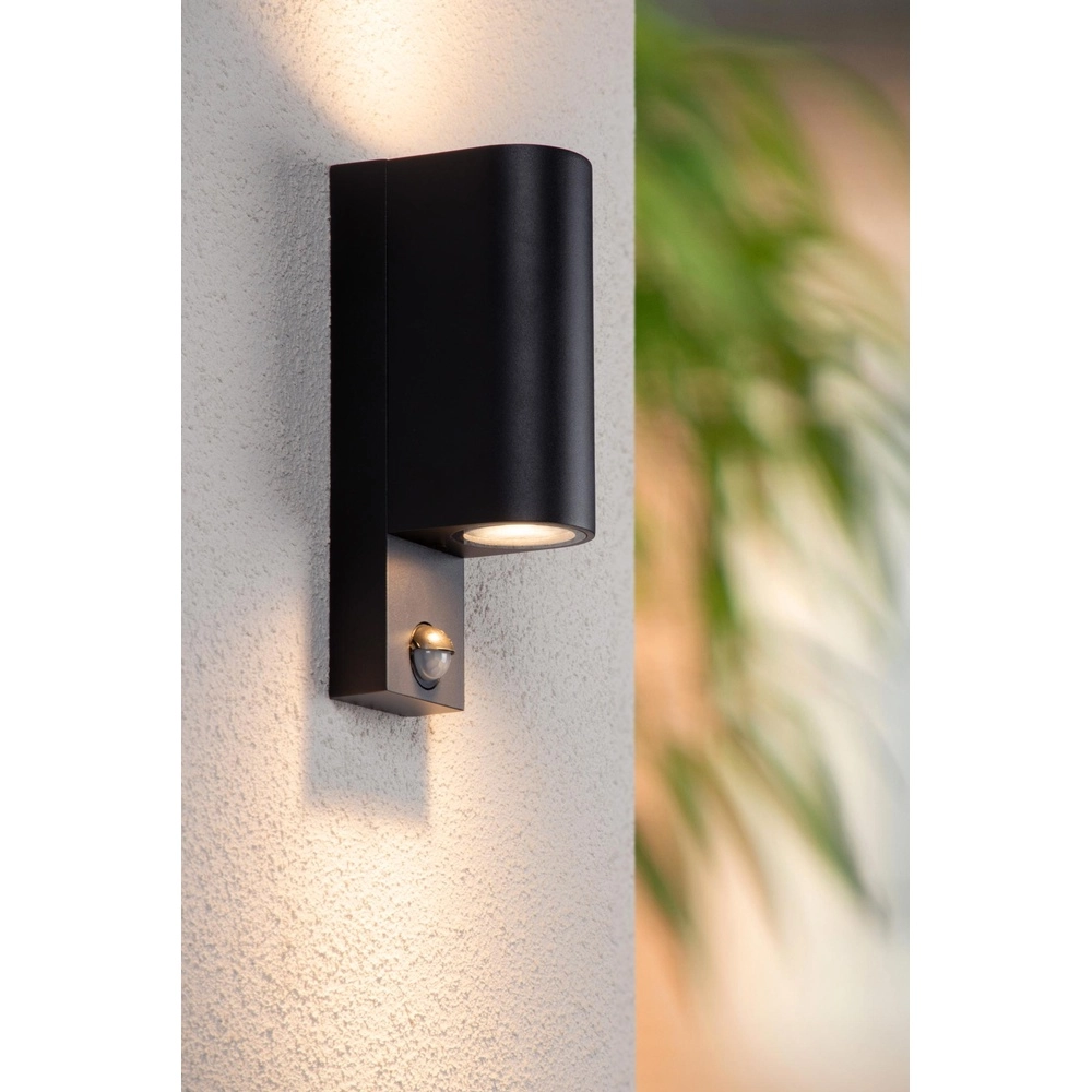 Projecteur mural Zaro Noir haut et bas avec capteur Lucide 5411212690142