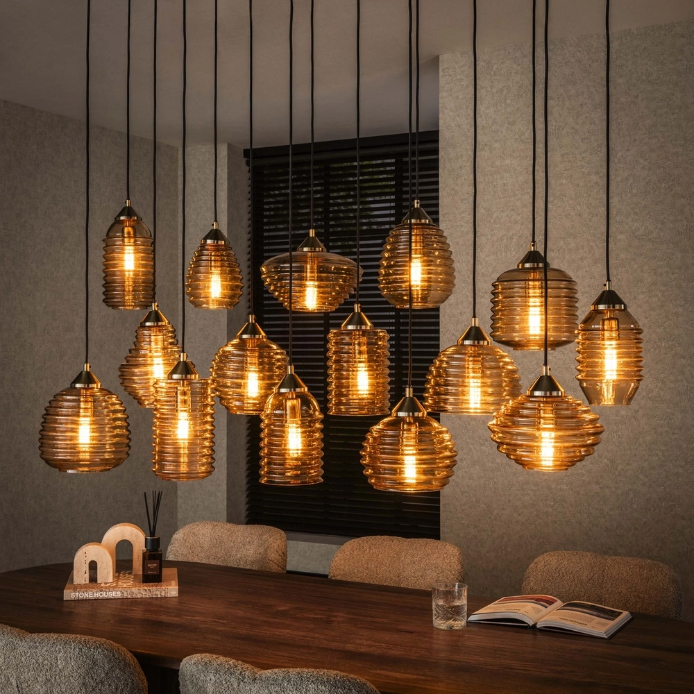 Lampe suspendue à 15 lumières Rib Verre nervuré Lyora 8716803511132