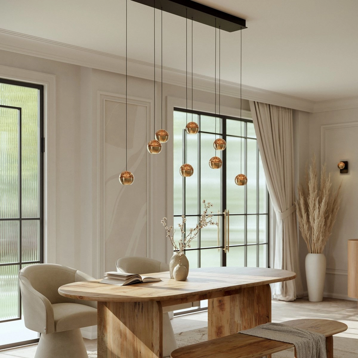 Lampe suspendue de table à manger 115 cm Belluno LED 8 lumières - laiton Steinhauer 8712746184013