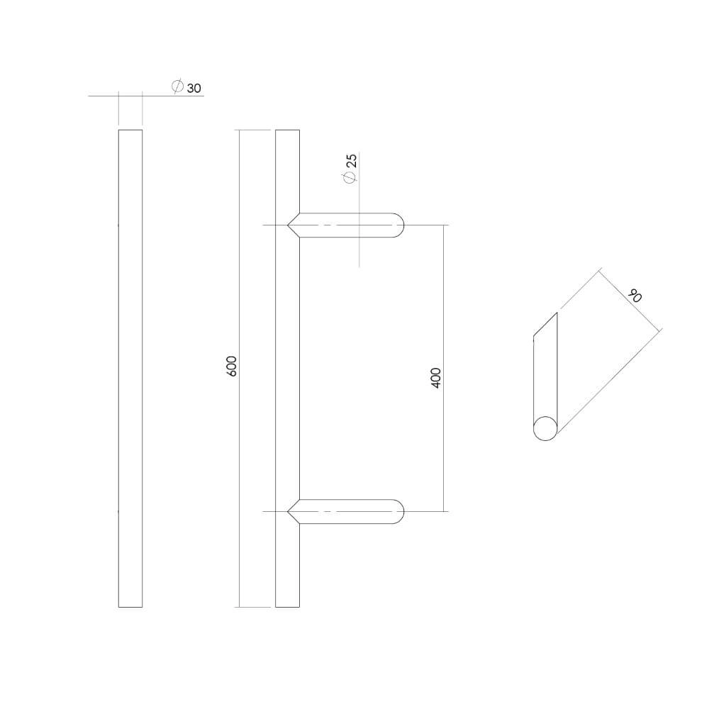 Poignée de porte en forme de T Gripon Incliné 90cm en acier inoxydable Intersteel 8714186465103