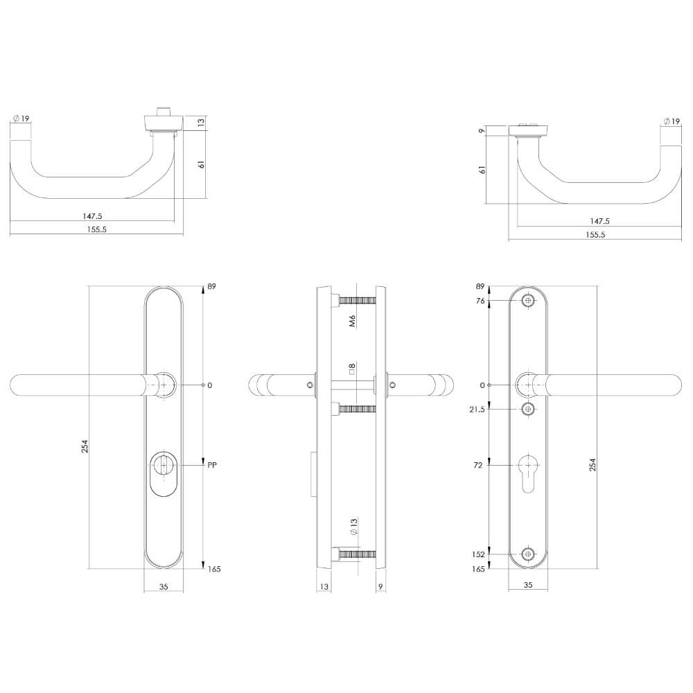 Quincaillerie de porte dérobée Aurano protection anti-traction PC étroit 72mm acier inoxydable Intersteel 8714186395400