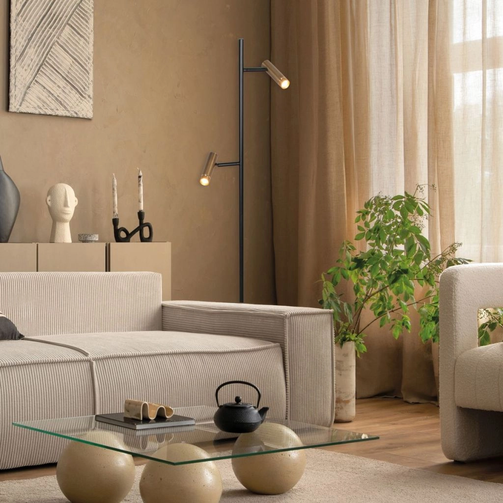 Lampe sur pied à deux lampes Lumo noir avec or Steinhauer 8712746184662