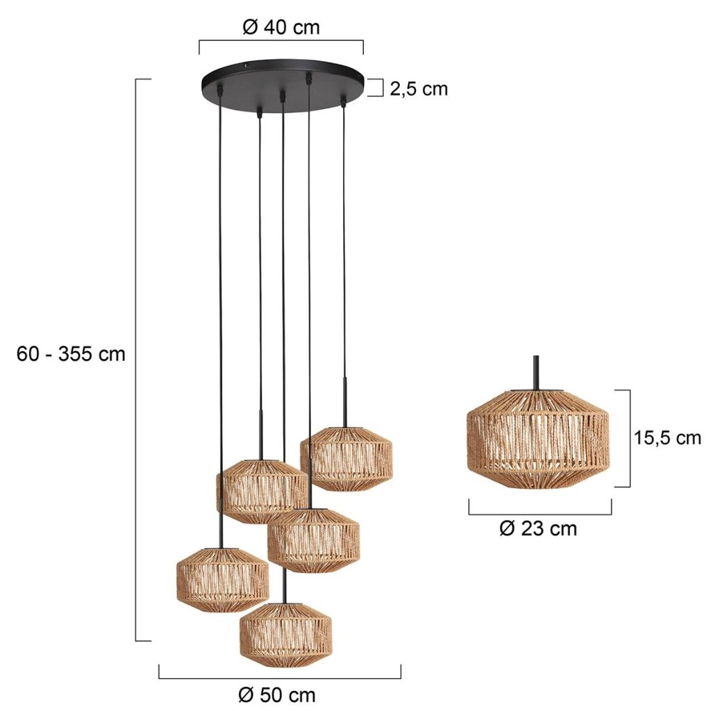 Lampe suspendue à 5 lumières Ropex avec des cagoules en rotin Steinhauer 8712746183191