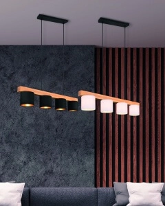 Lampe suspendue Cameron 4 lumières blanc avec bois marron Trio 4017807502916