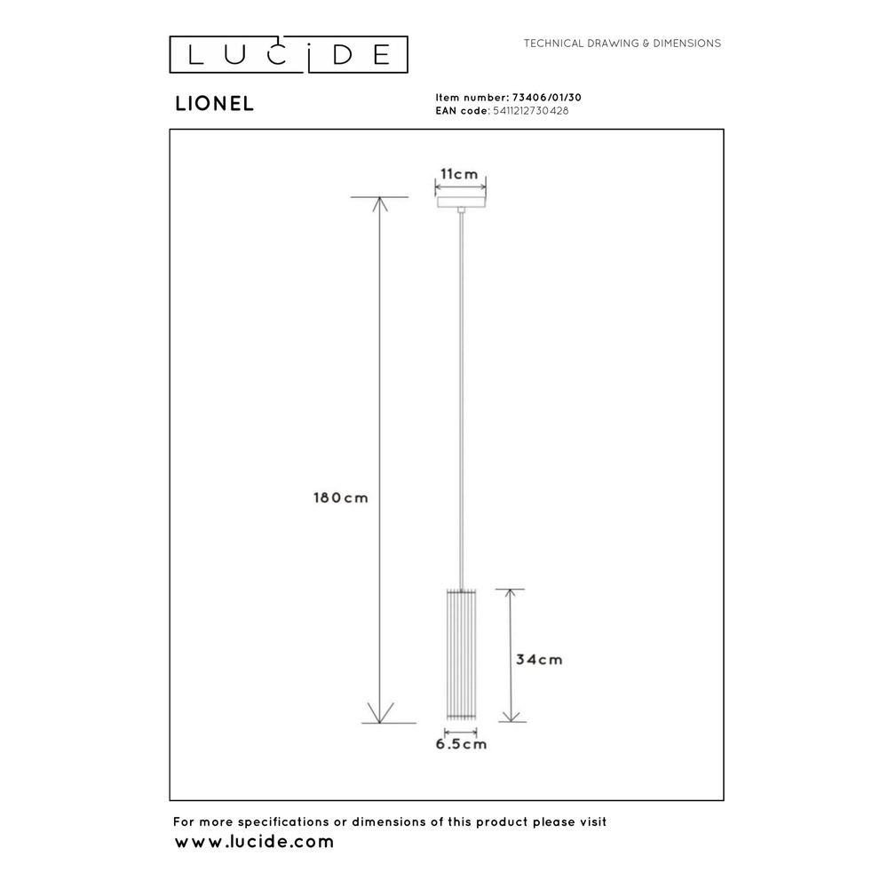 Lampe pendante de conception Lionel Noir Lucide 5411212730428