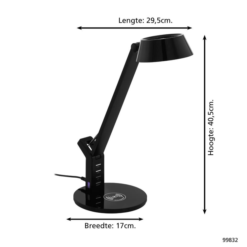 Lampe de bureau noire Banderalo avec panneau de chargement Eglo 9002759998325