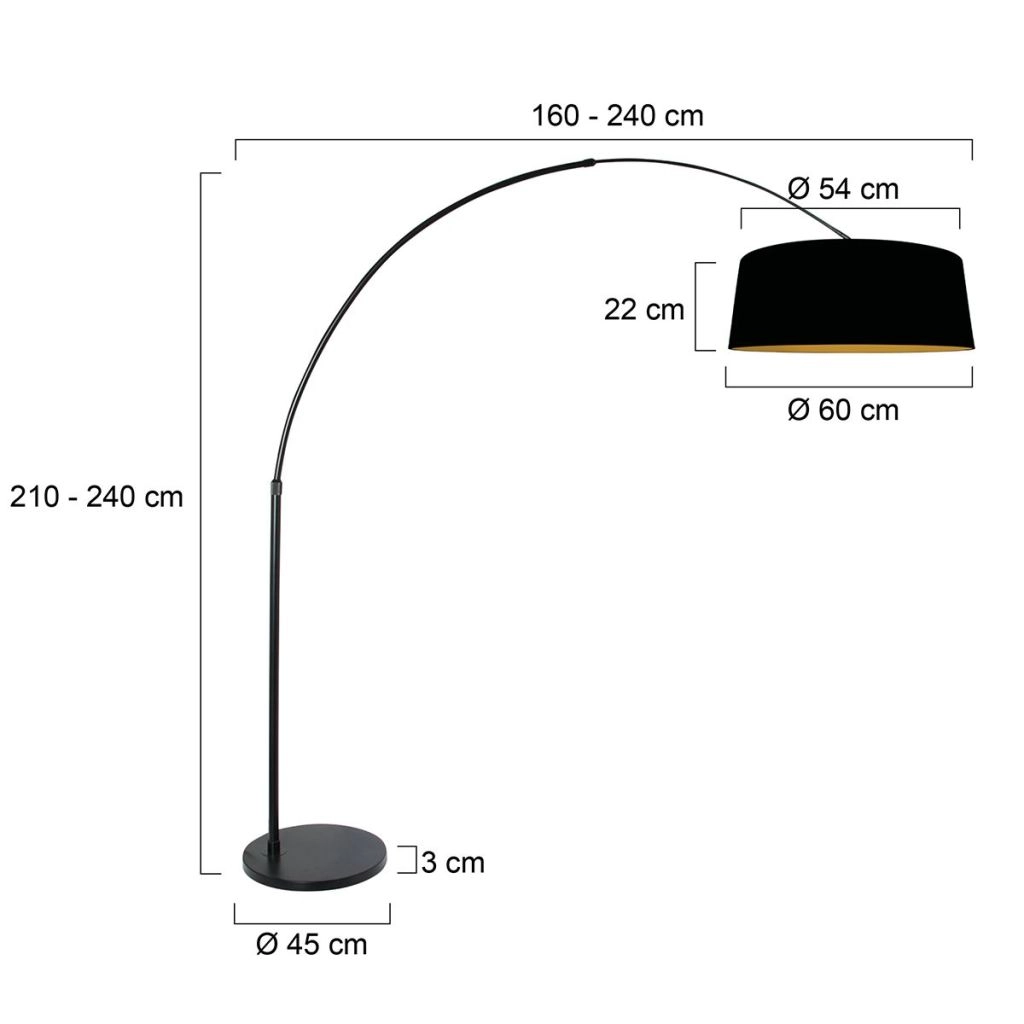 Lampe à arc noir Luma Dark avec teinte noire Ø60cm Steinhauer 8712746188011