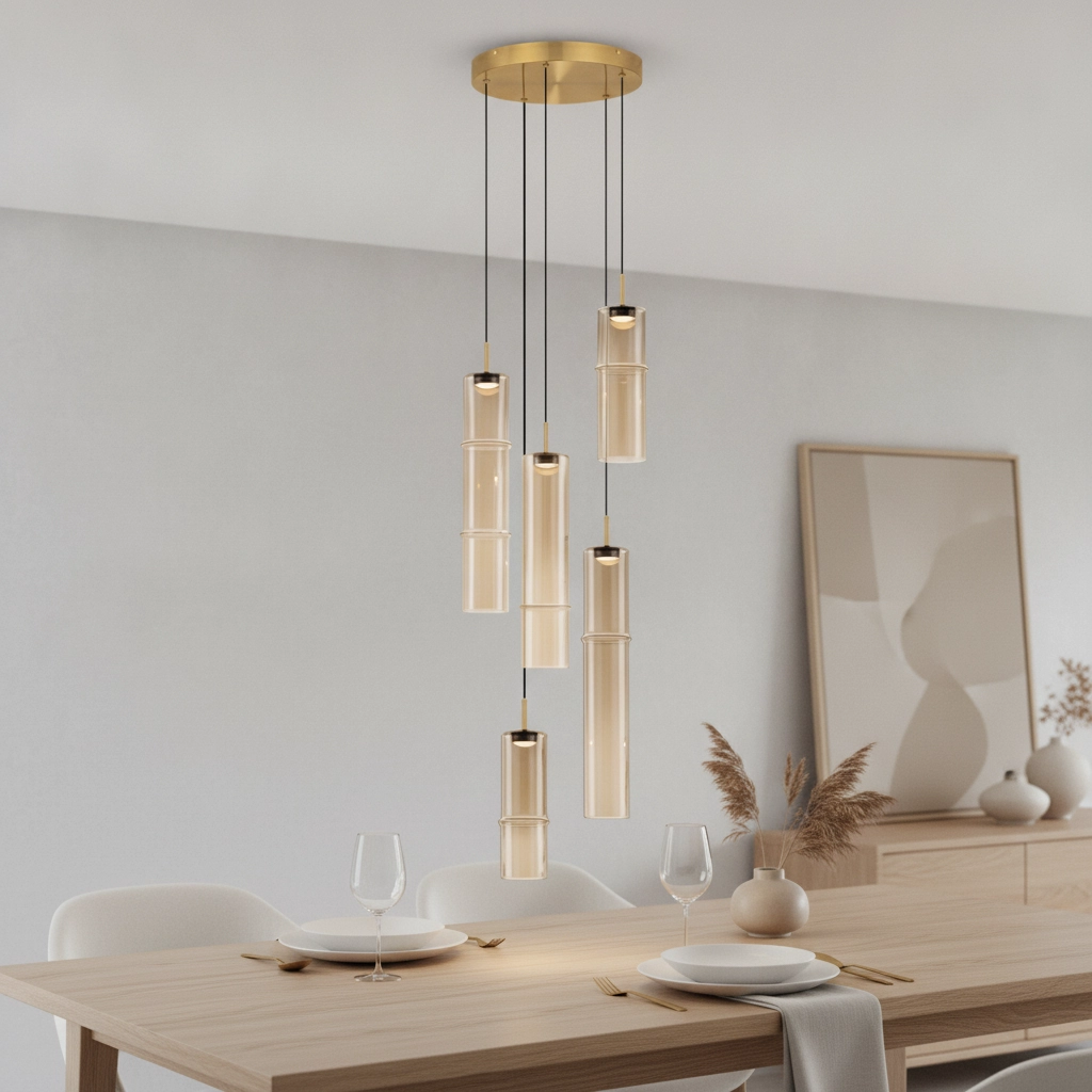 Suspension unique Sano Rond 5 pâles dorés