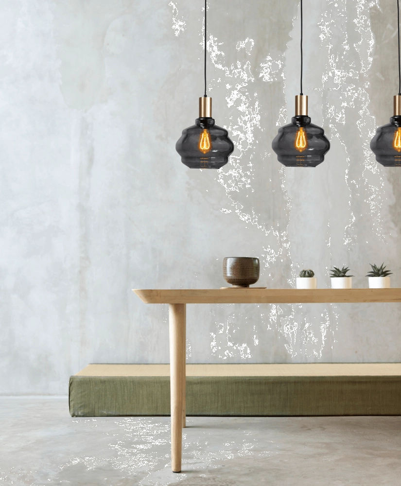 Lampe suspendue 3 lumières - dorée - Porto avec verres à fumée Ball - Ø 24cm Masterlight 8718121269603