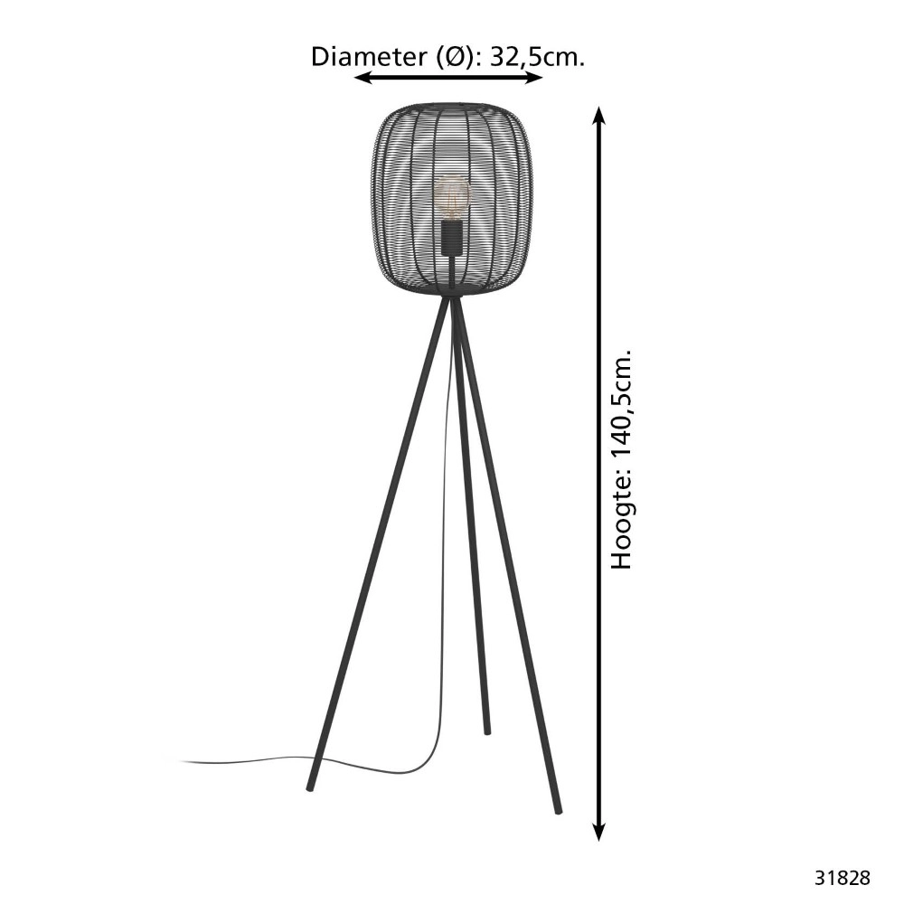 Lampadaire trépied noir Rinroe Ø 32,5 cm Eglo 9002759318284