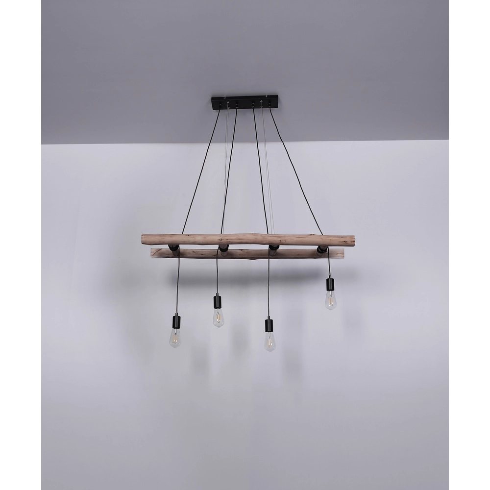 Lampe suspendue à 4 lumières Irmgard bois 190cm Globo 9007371398577