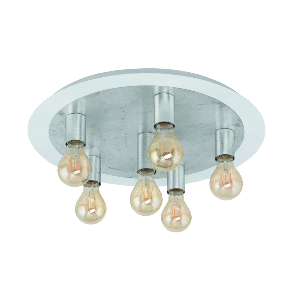 Lampe de plafond unique Passano Six feux blancs et argentés