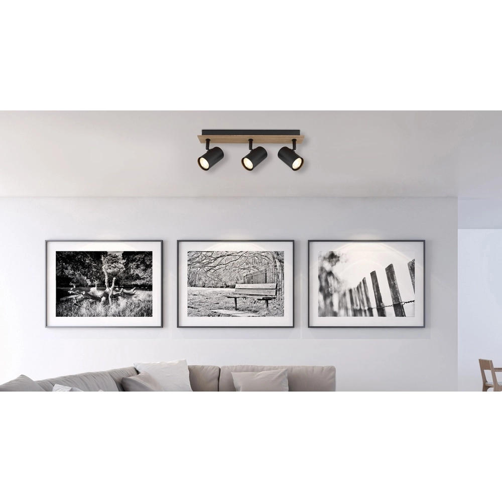 Lampe de plafond Linca 3-noir clair avec bois Globo 9007371455942