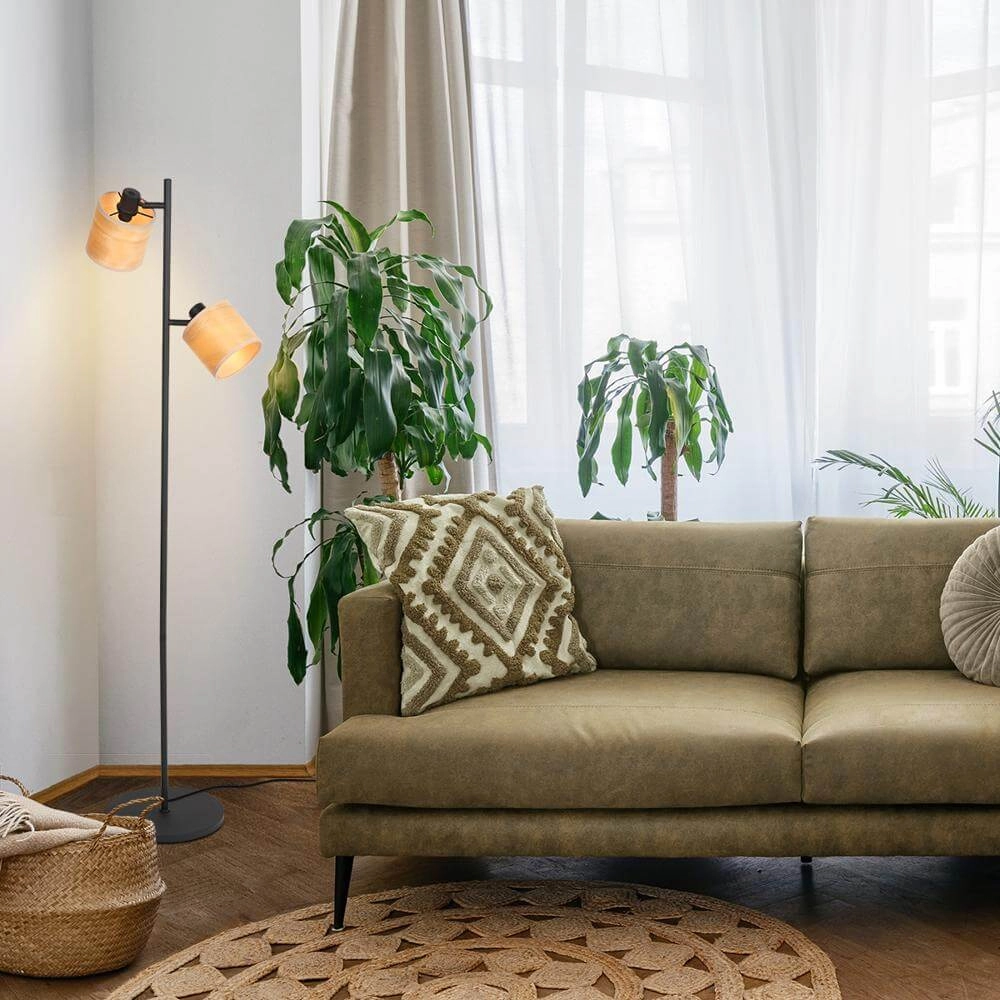 Lampadaire Bambus Noir avec bambou 2 lumières Steinhauer 8712746171457
