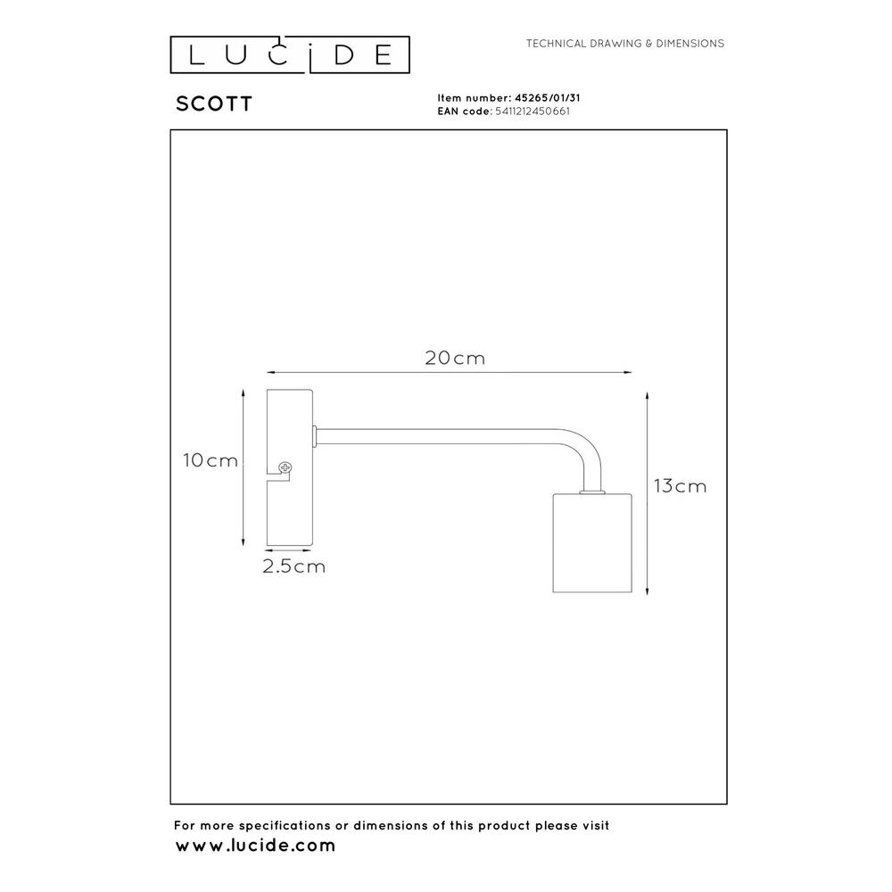 Lampe murale blanche Scott Conception Lucide 5411212450661