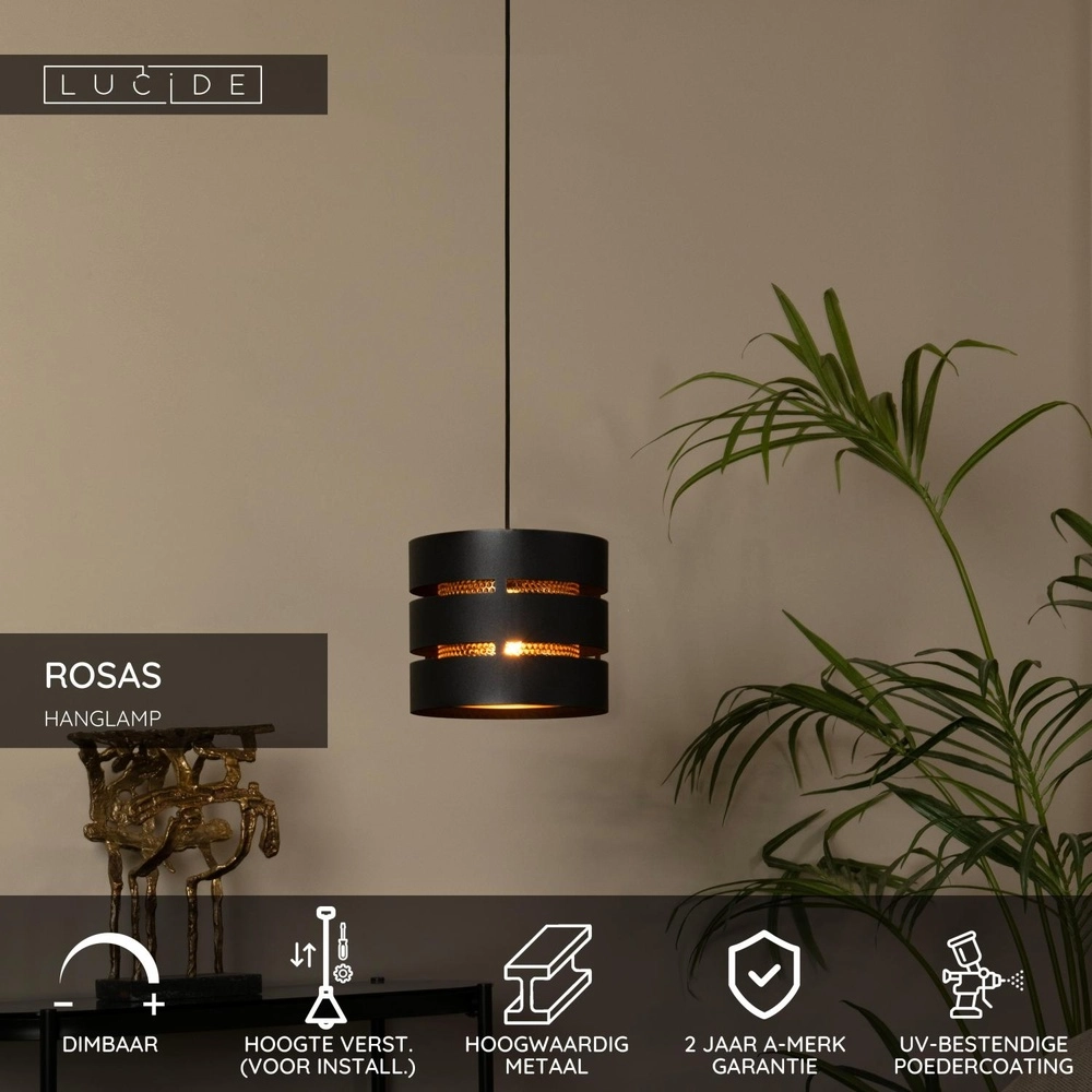 Lampe suspendue Rosas Ø 26 cm noir avec or Lucide 5411212211811