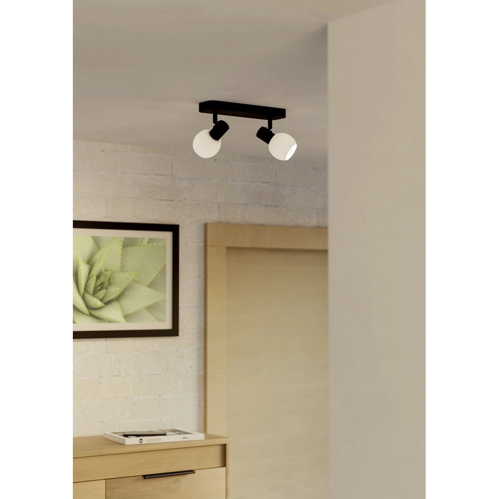 Lampe de plafond Castellazo Noir à deux lumières avec verre blanc Eglo 9008606392131