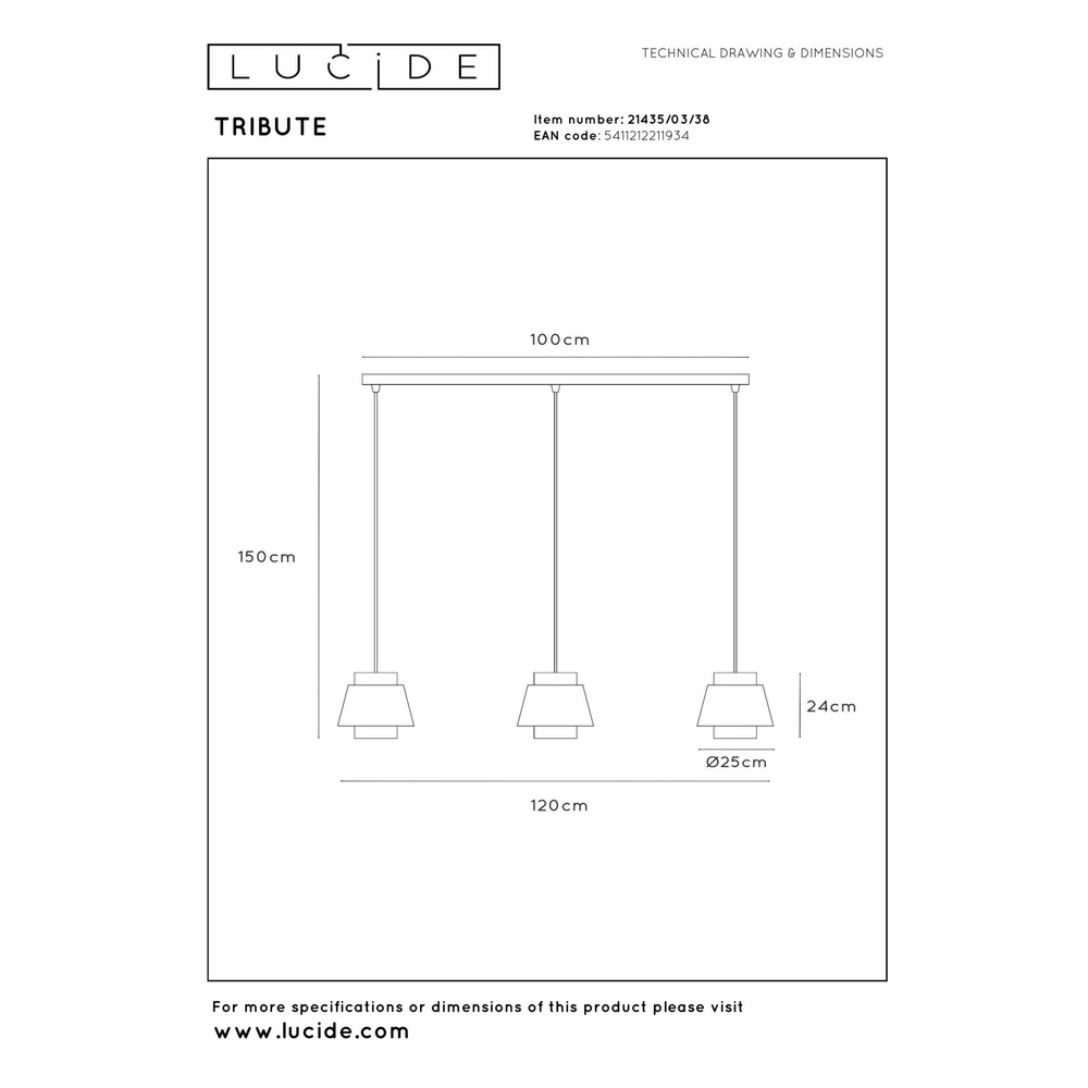 Lampe suspendue Tribute Crème 3 lumières Lucide 5411212211934