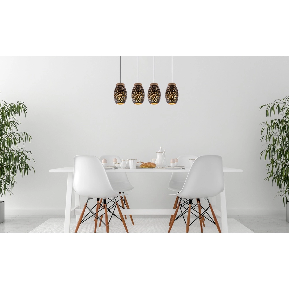 Lampe suspendue à 4 lumières Narri noir avec or - trous grossiers Globo 9007371398799