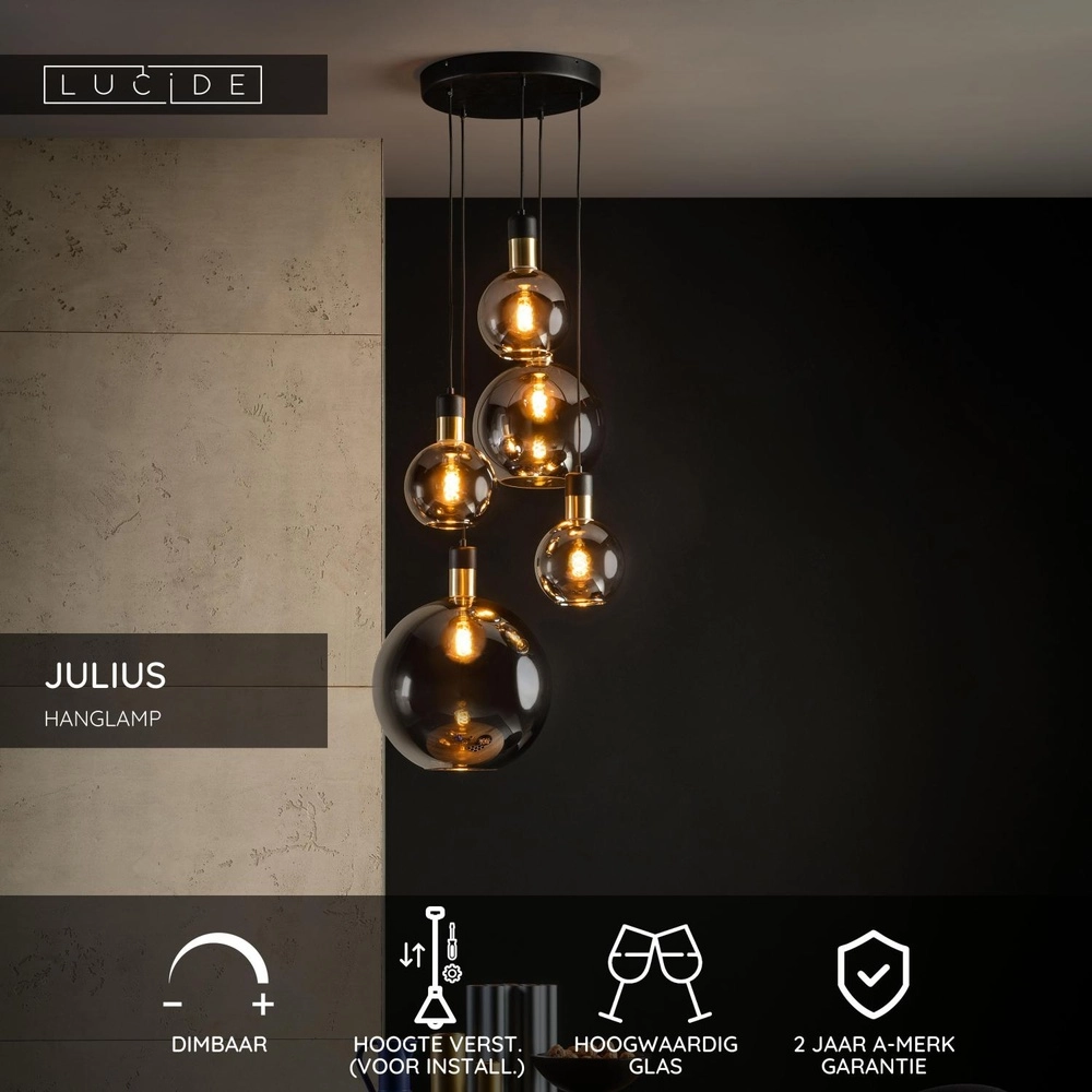 Lampe suspendue à 5 lumières Julius Verre fumé Lucide 5411212343451