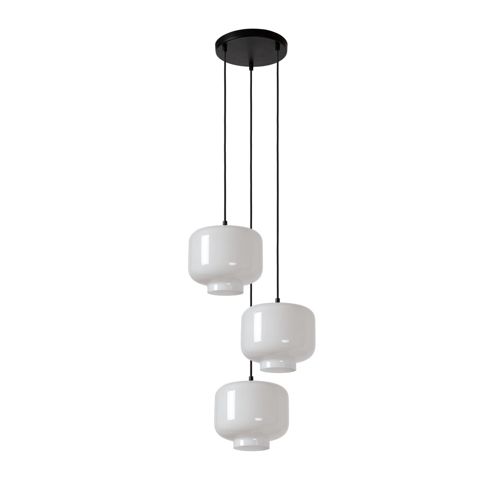 Lampe pendante ronde Medine 3-noir clair avec opale