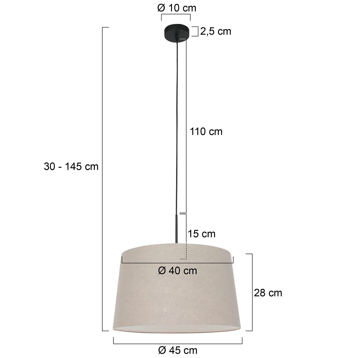 Lampe suspendue Sparkled avec abat-jour 45cm taupe avec noir Steinhauer 8712746146615