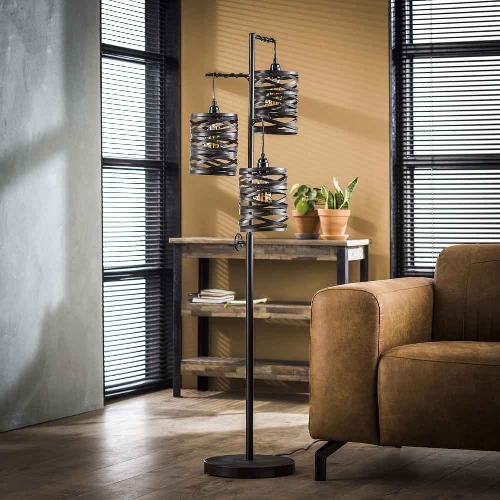 Lampe de sol de campagne Spindle 3x E27 - Gris ardoise Lyora 8716803513037