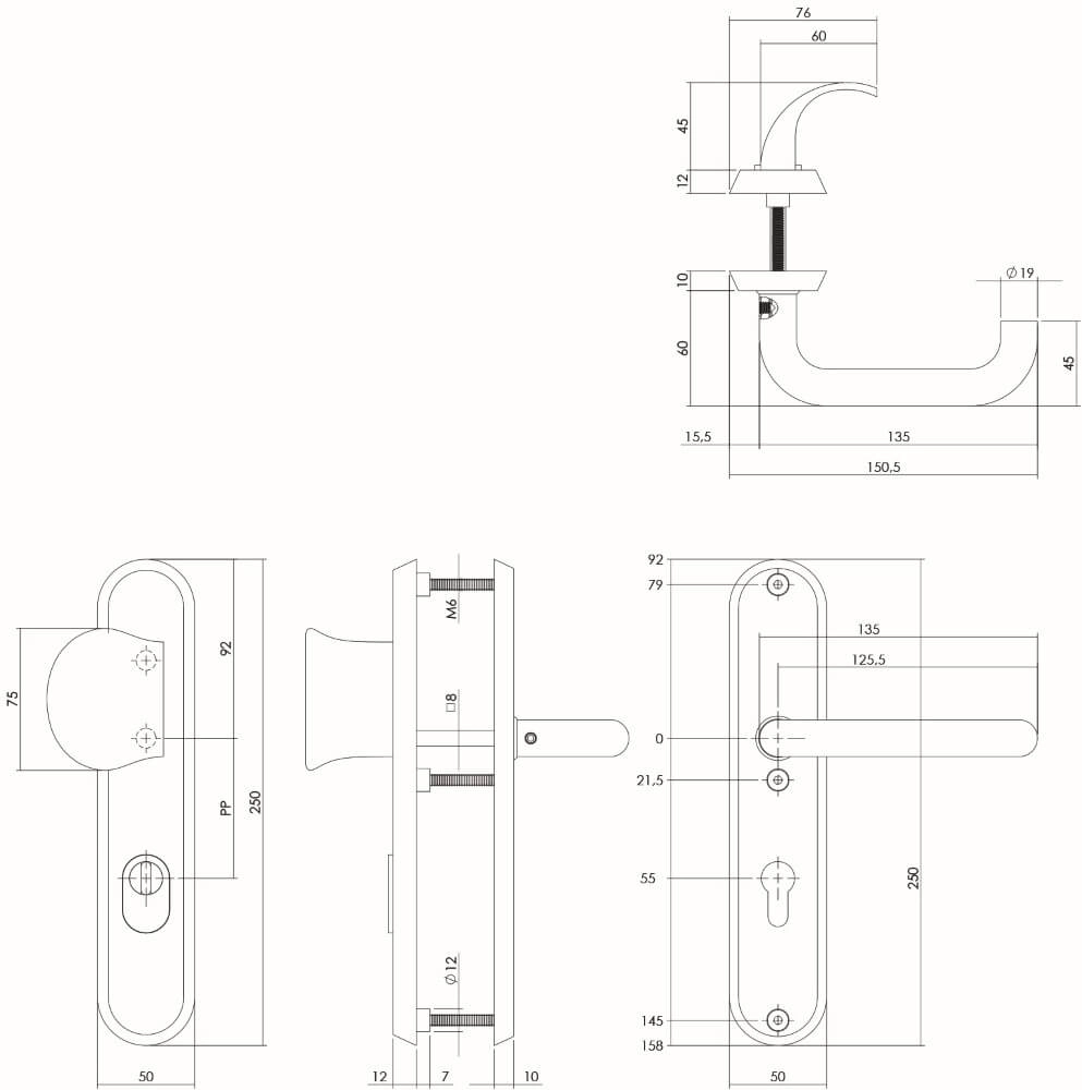 Ferrures de porte d’entrée Vurano Protection contre la traction du noyau PC 55mm noir Intersteel 8714186405611
