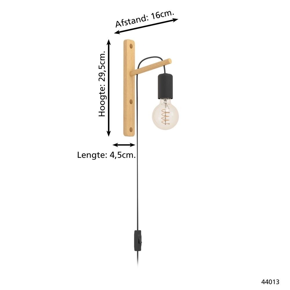 Lampe murale en bois Pockley avec commutateur Eglo 9002759440138
