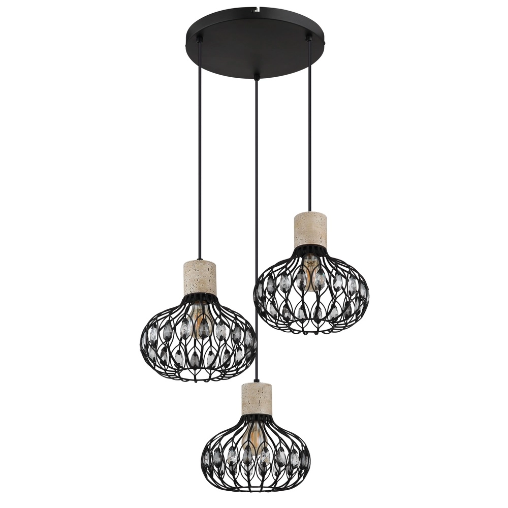 Lampe pendante à 3 lampes Dorthy Country Black Globo 9007371569069