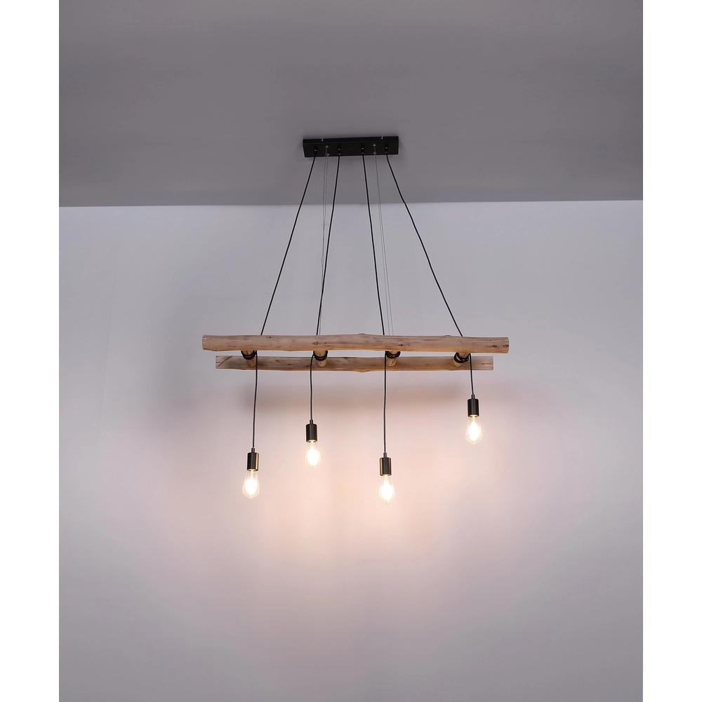 Lampe suspendue à 4 lumières Irmgard bois 190cm Globo 9007371398577