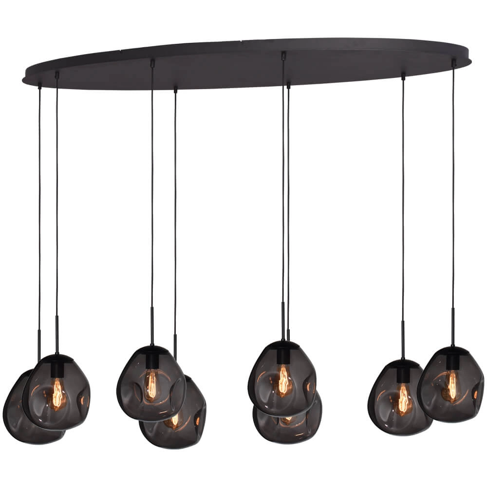 Lampe suspendue Lava Oval 8x verre à fumée Ø 24cm
