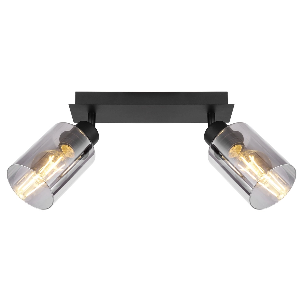Lampe de plafond Hadera Noir à deux lumières avec verre fumé Globo 9007371440214