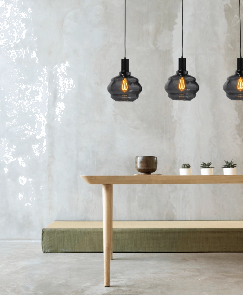 Lampe suspendue 3 lumières - noire - Porto avec verres à fumée Ball - Ø 24cm Masterlight 8718121269481