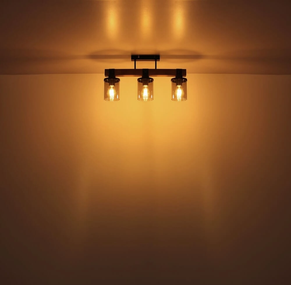 Plafonnier 3 lumières Lila noir avec du bois Globo 9007371443710