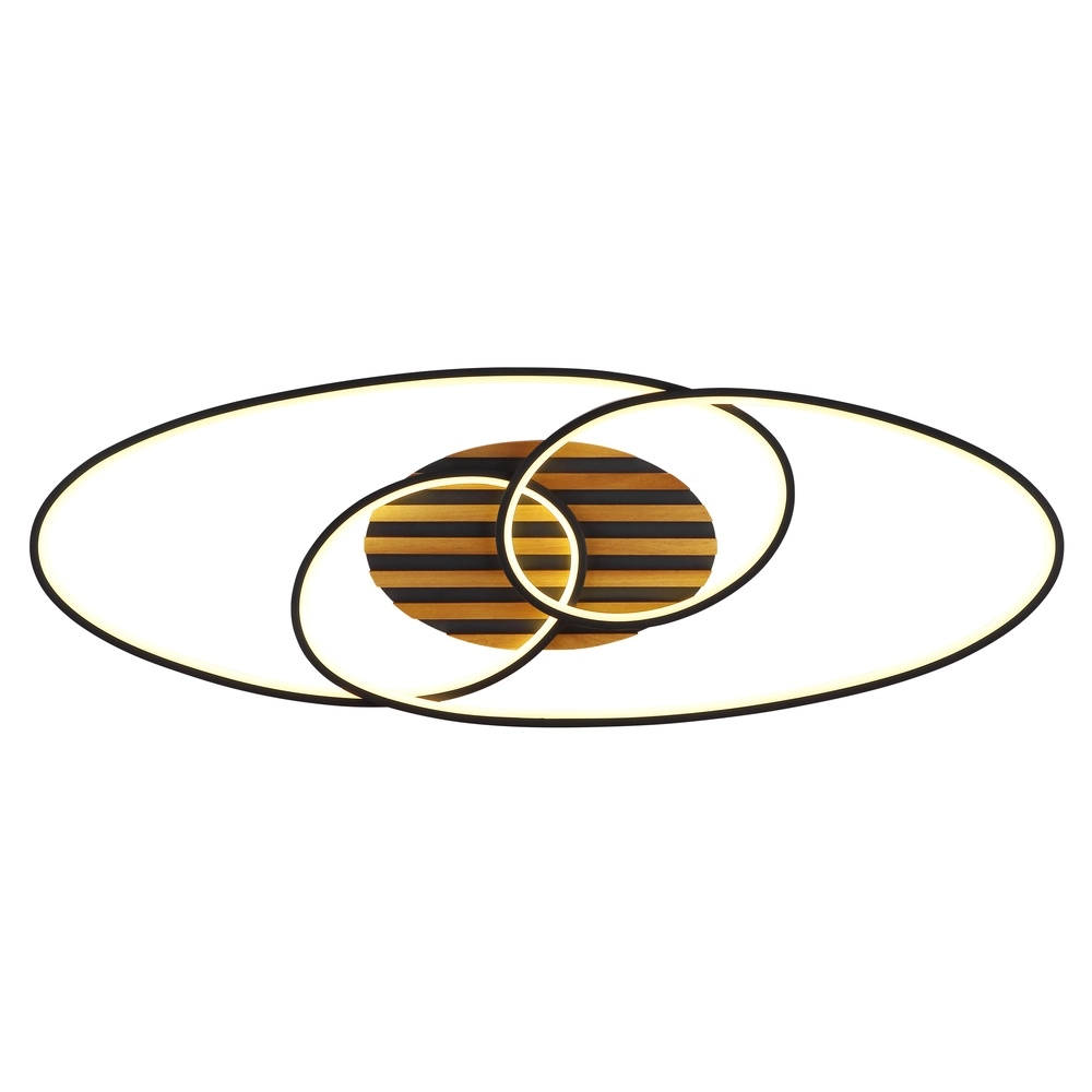 Lampe ovale de plafond Tisha I noir avec bois Globo 9007371572281