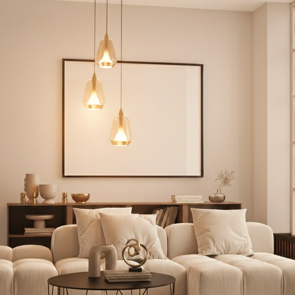 Suspension design Alish Verre ambré à 3 lumières