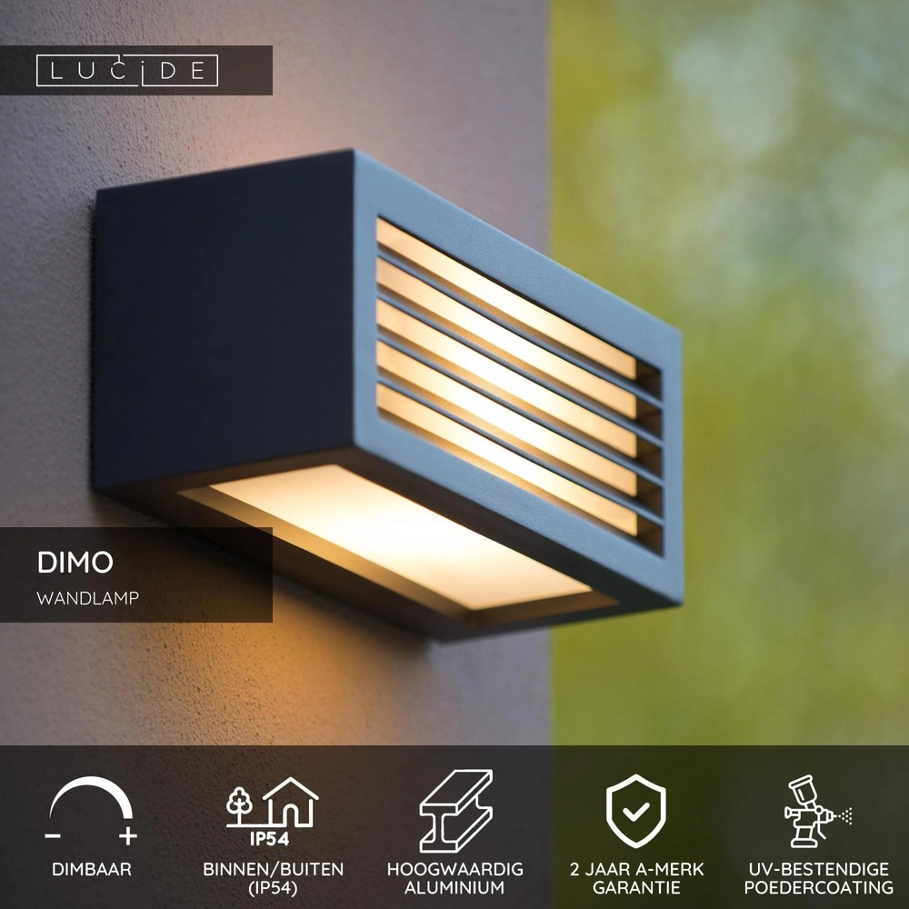 Lampe murale de conception Dimo Anthracite IP54 Lucide 5411212270863