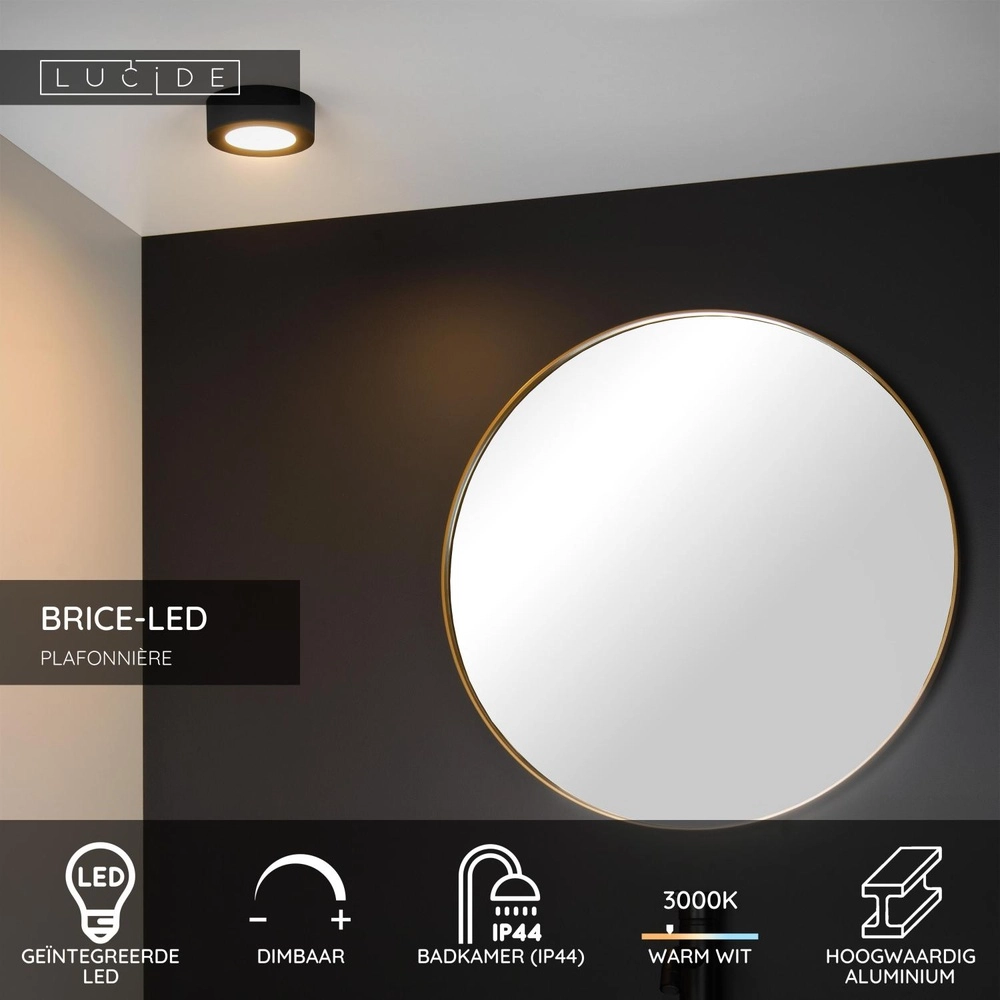 Éclairage de plafond Brice-Led Ø 11,7cm - IP44 noir Lucide 5411212281203