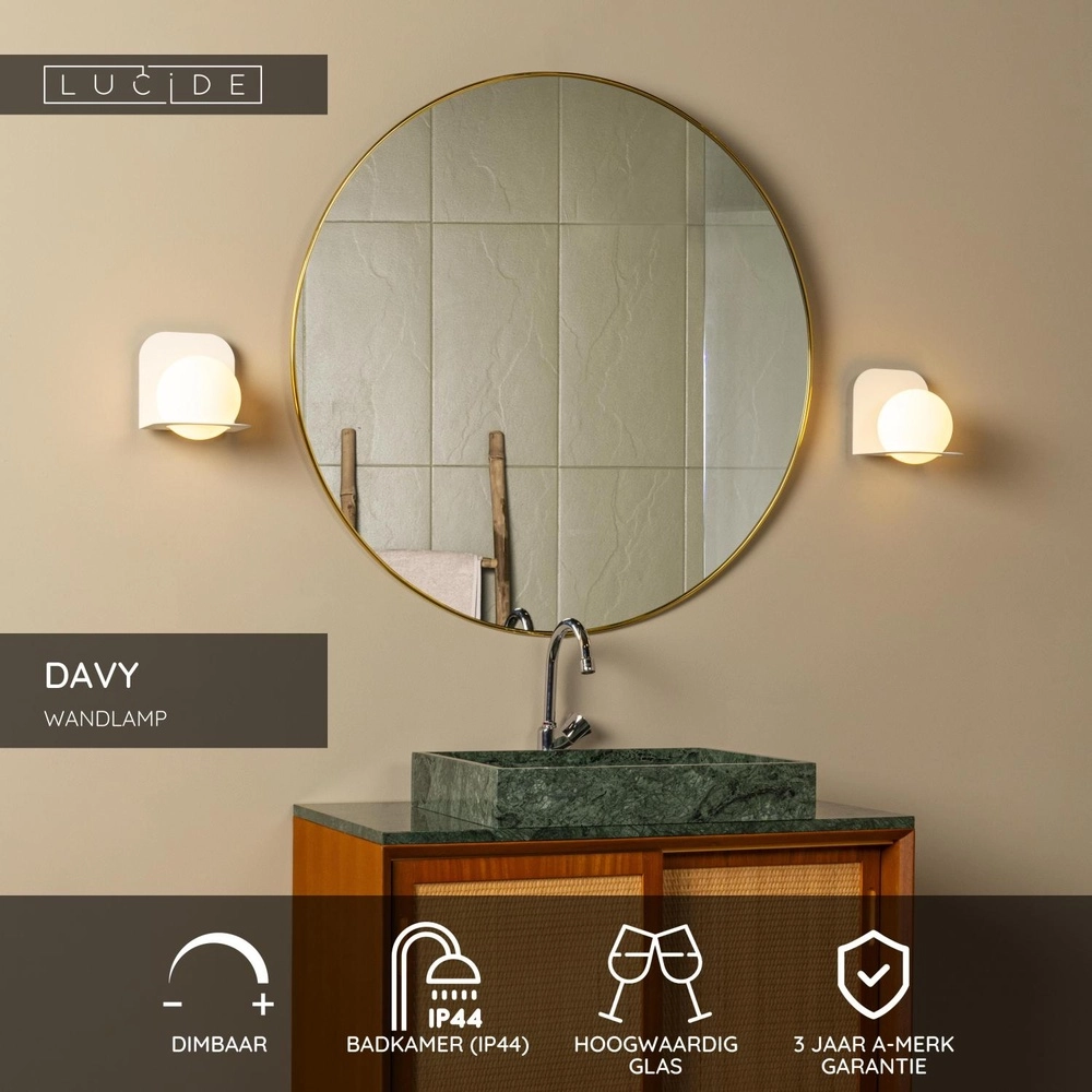 Lampe murale de conception Davy Blanc adapté à la salle de bain Lucide 5411212040565