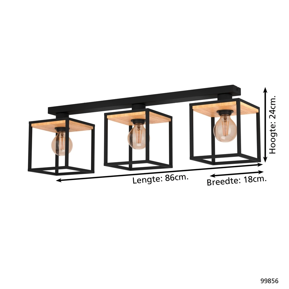 Lampe de plafond à 3 lumières Libertad noir avec bois Eglo 9002759998561