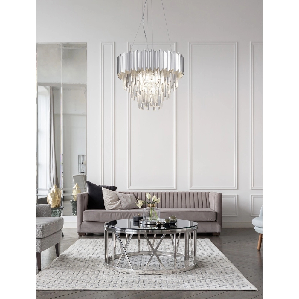 Suspension Magnolia chrome et cristal Ø 50cm Lyora 5212017434951