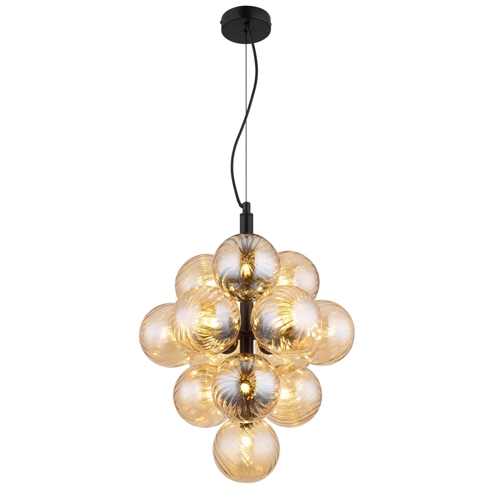 Lampe pendante noire Conor avec verre ambré