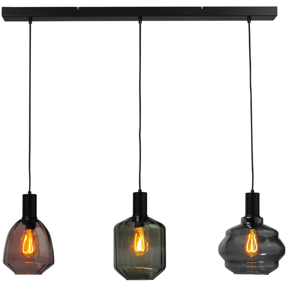 Lampe suspendue 3 lumières - noire - Porto avec des lunettes différentes