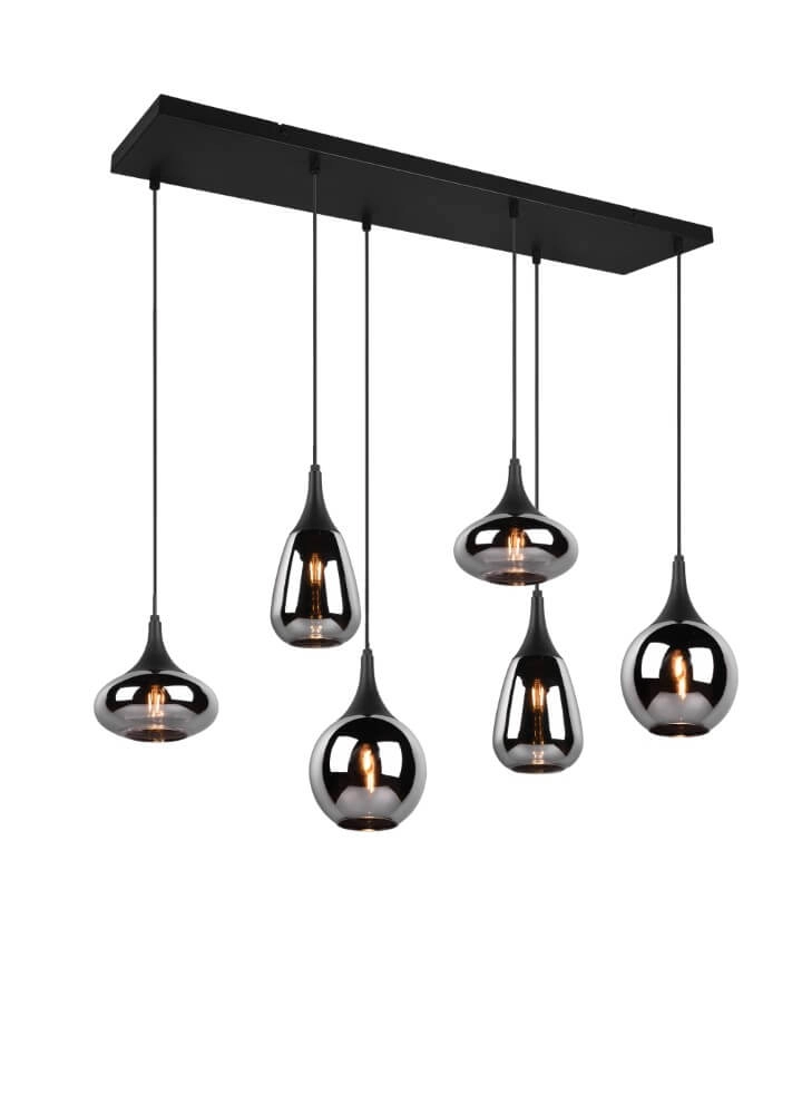 Lampe suspendue 6 lumières Lumina avec verre fumé
