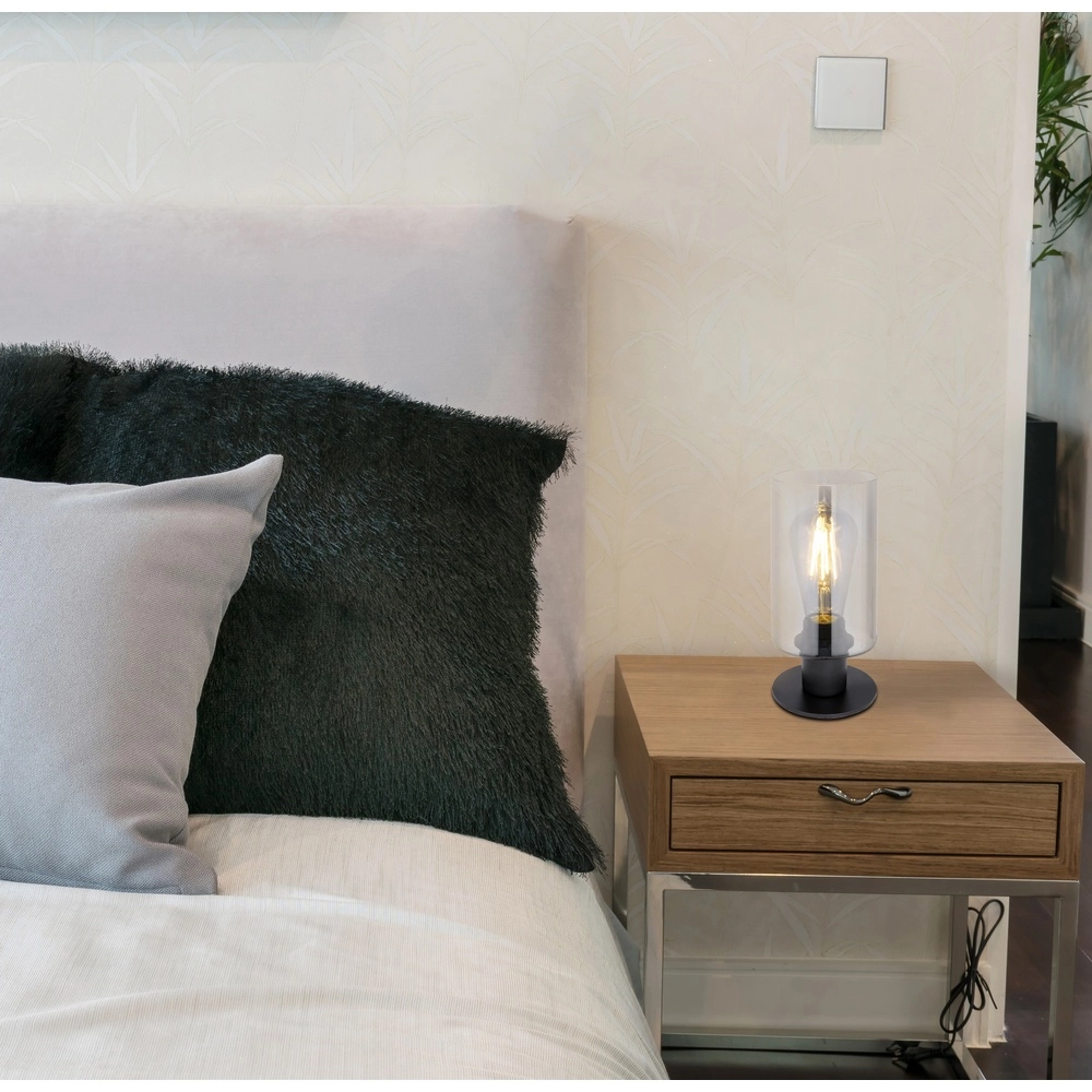 Lampe de table Hadera noir avec verre fumé Globo 9007371405848