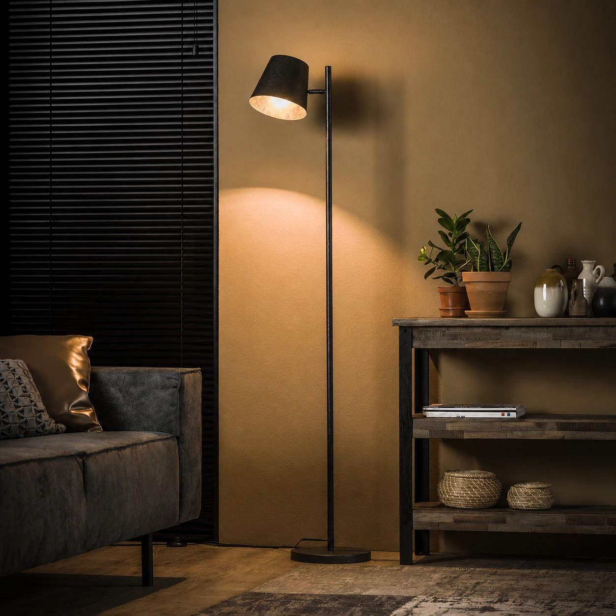 Lampe de pied en métal Flex 157 cm - charbon de bois