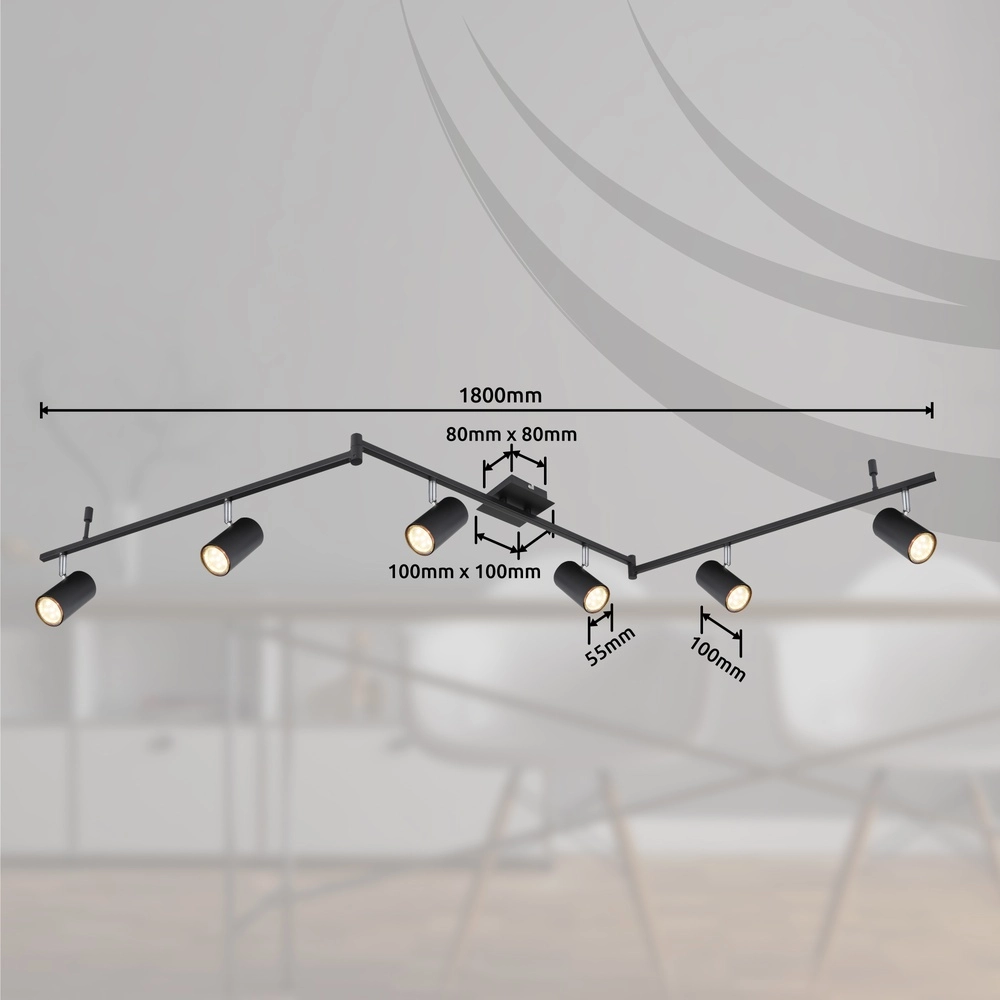 Lampe de plafond Robby Noir à 6 lumières Globo 9007371416844