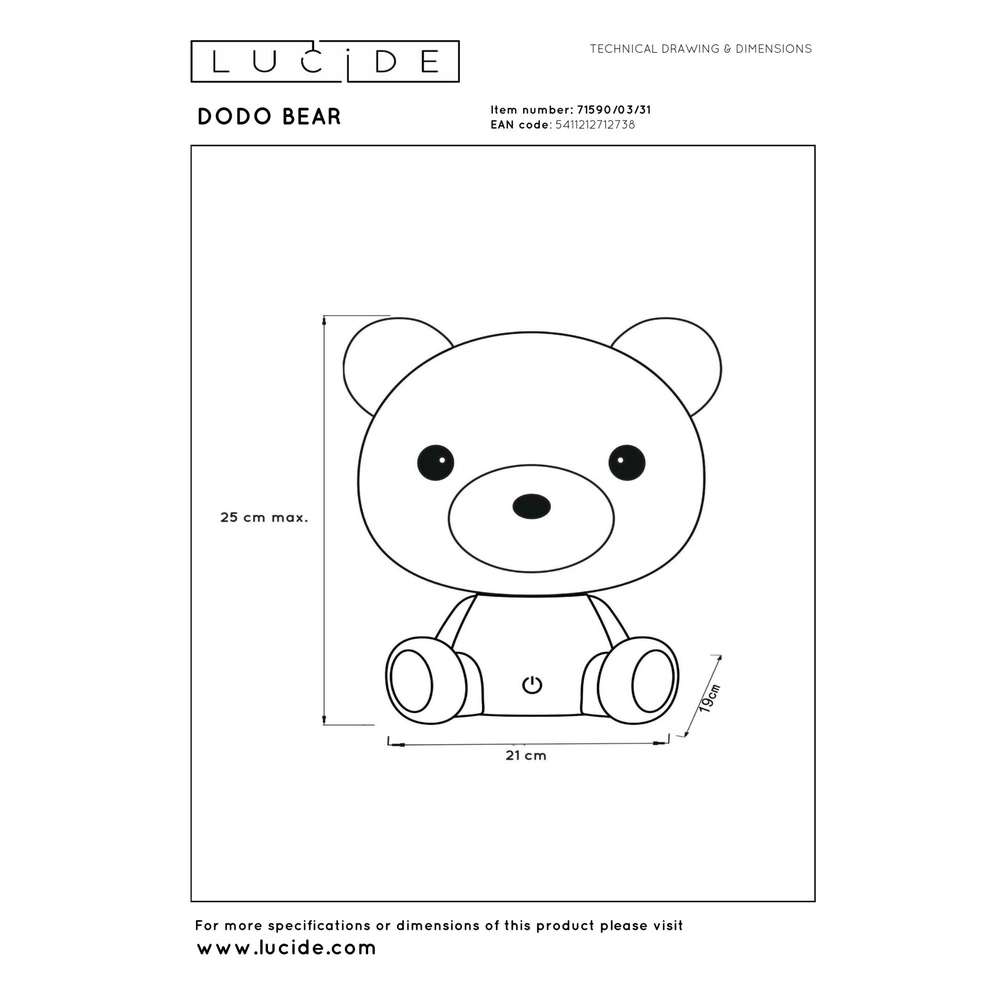 Veilleuse Dodo Bear Chambre des enfants blanche Lucide 5411212712738