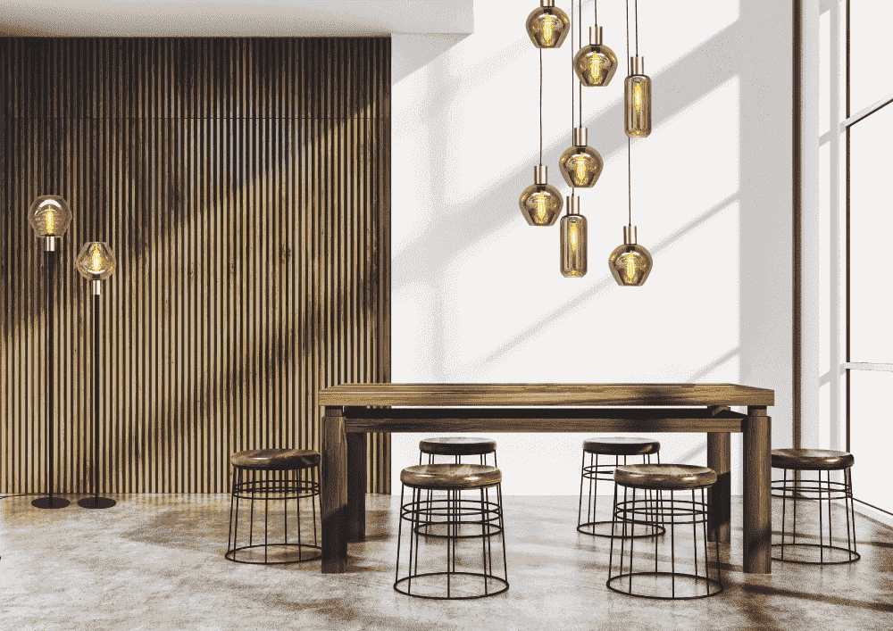 Lampe suspendue noire avec de l'or Bounty 5 lumières avec raccord doré Masterlight 8718121245720